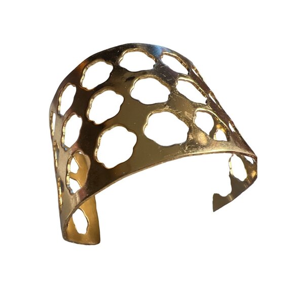 Gold Tone Bracelet Cut Out Bangle Statement Open - Picture 3 of 15